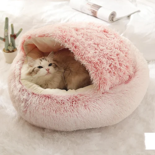 2 IN 1 Dog And Cat Bed Pet Round Plush Warm Bed